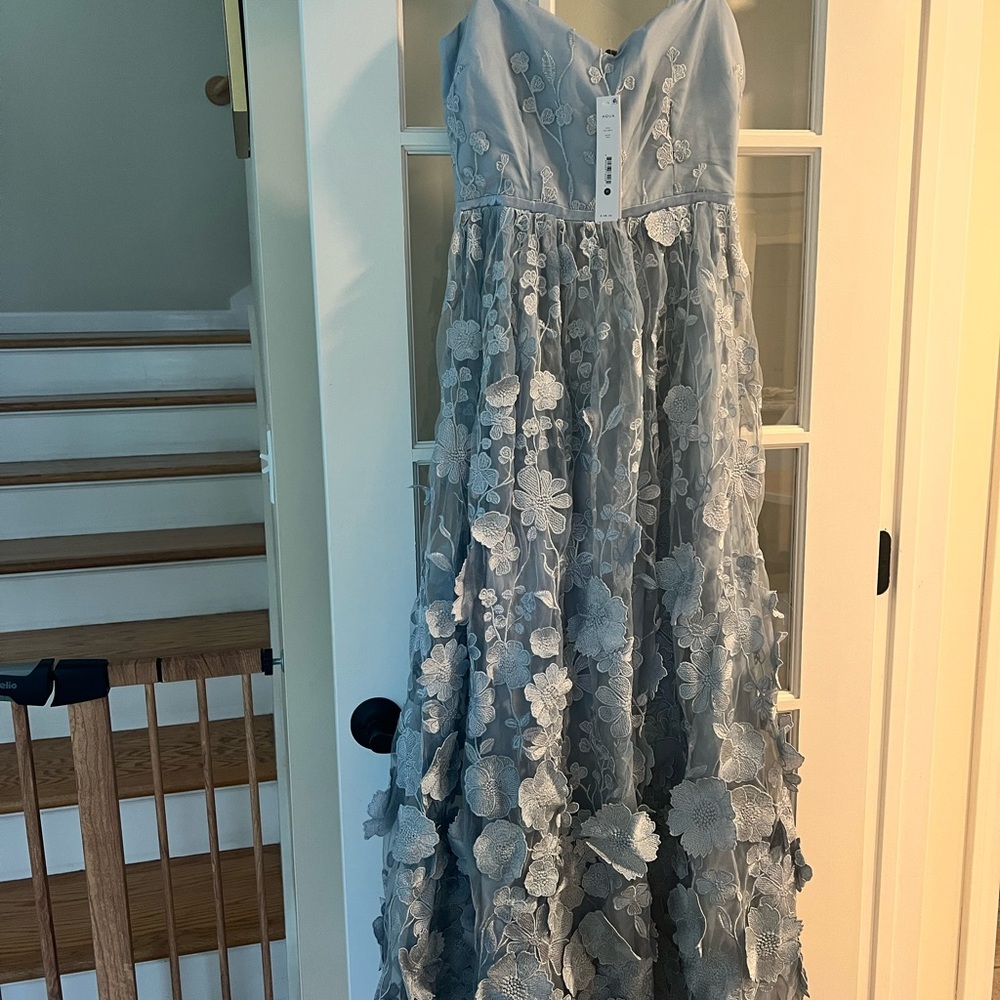 Aqua Dusty Blue Floral Embroidered Wedding Dress